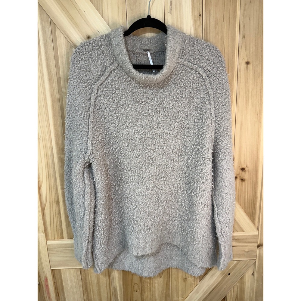 Free People Found My Friend Boucle Mock Neck Sweater Taupe Grey